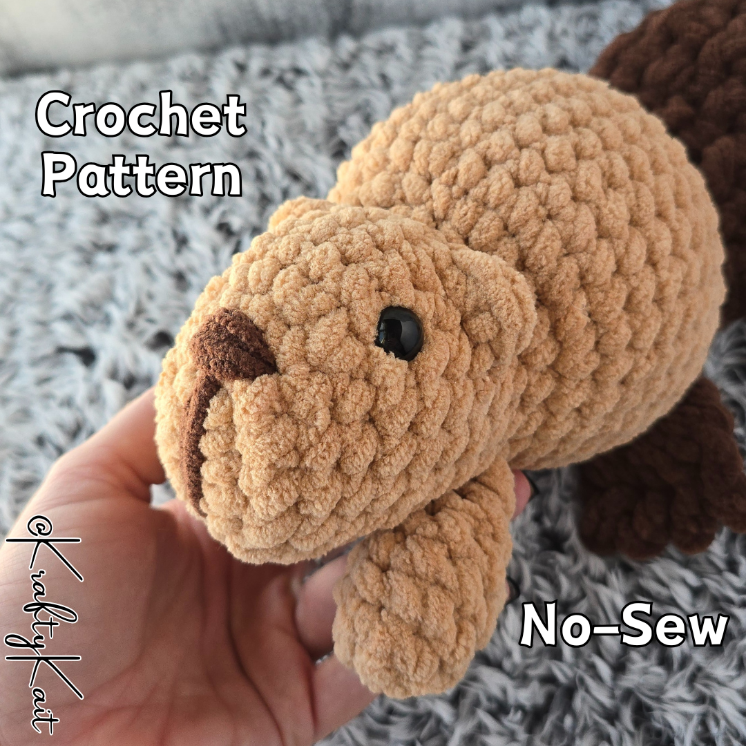 Crochet PATTERN: Aspen the Beaver - Optional Chewed Branch Accessory - No-Sew Amigurumi Beaver