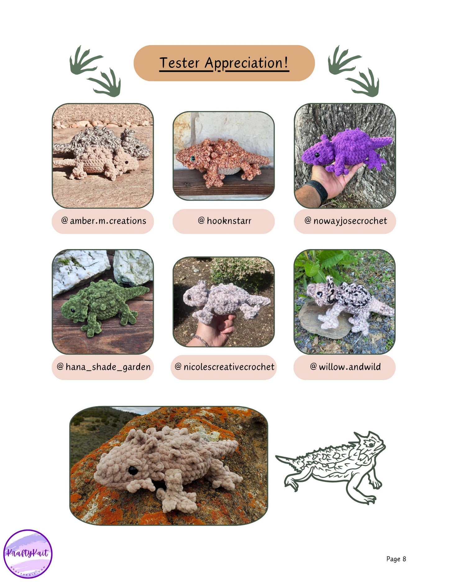 Crochet PATTERN: Low-Sew Horned Lizard - Horny Toad - Horned Frog