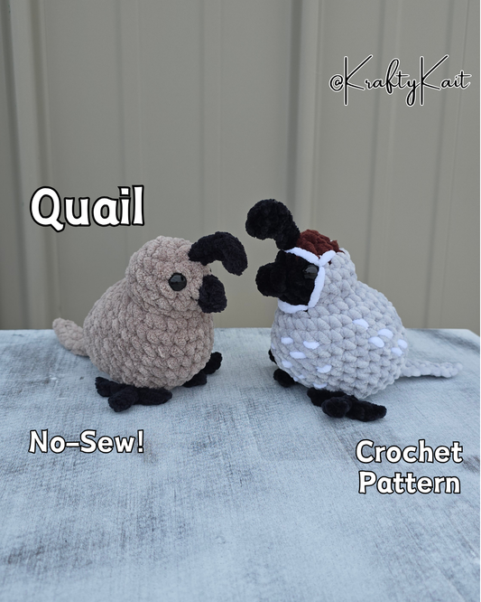 Crochet PATTERN: Quail - California or Gambel's Quail - No-Sew and Market Friendly Amigurumi Plushie