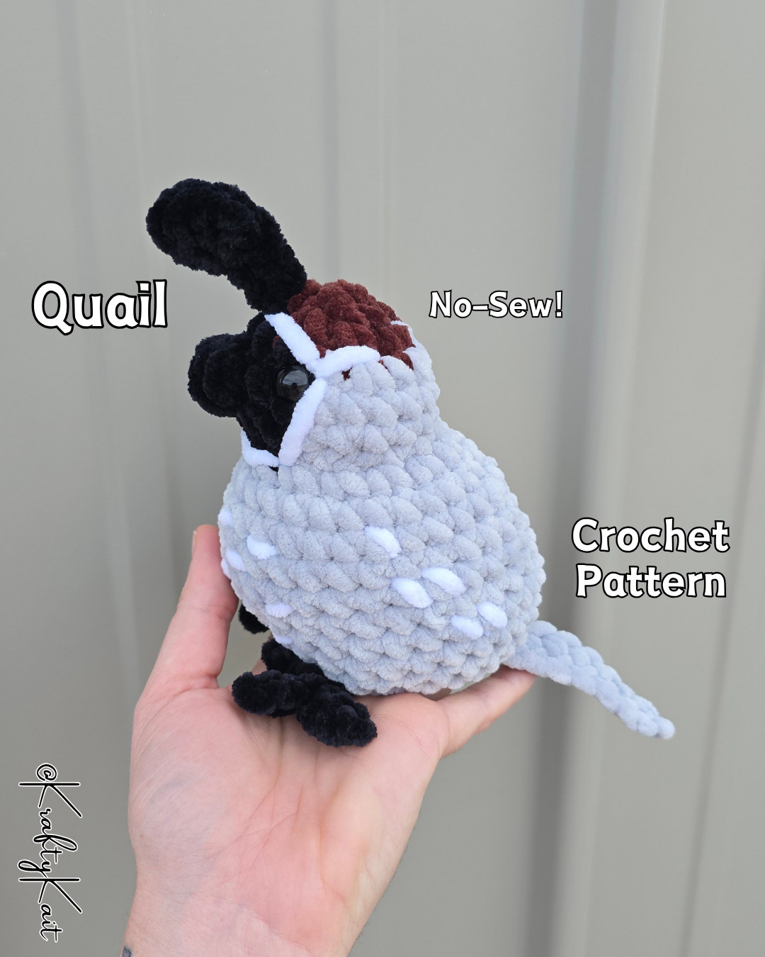 Crochet PATTERN: Quail - California or Gambel's Quail - No-Sew and Market Friendly Amigurumi Plushie