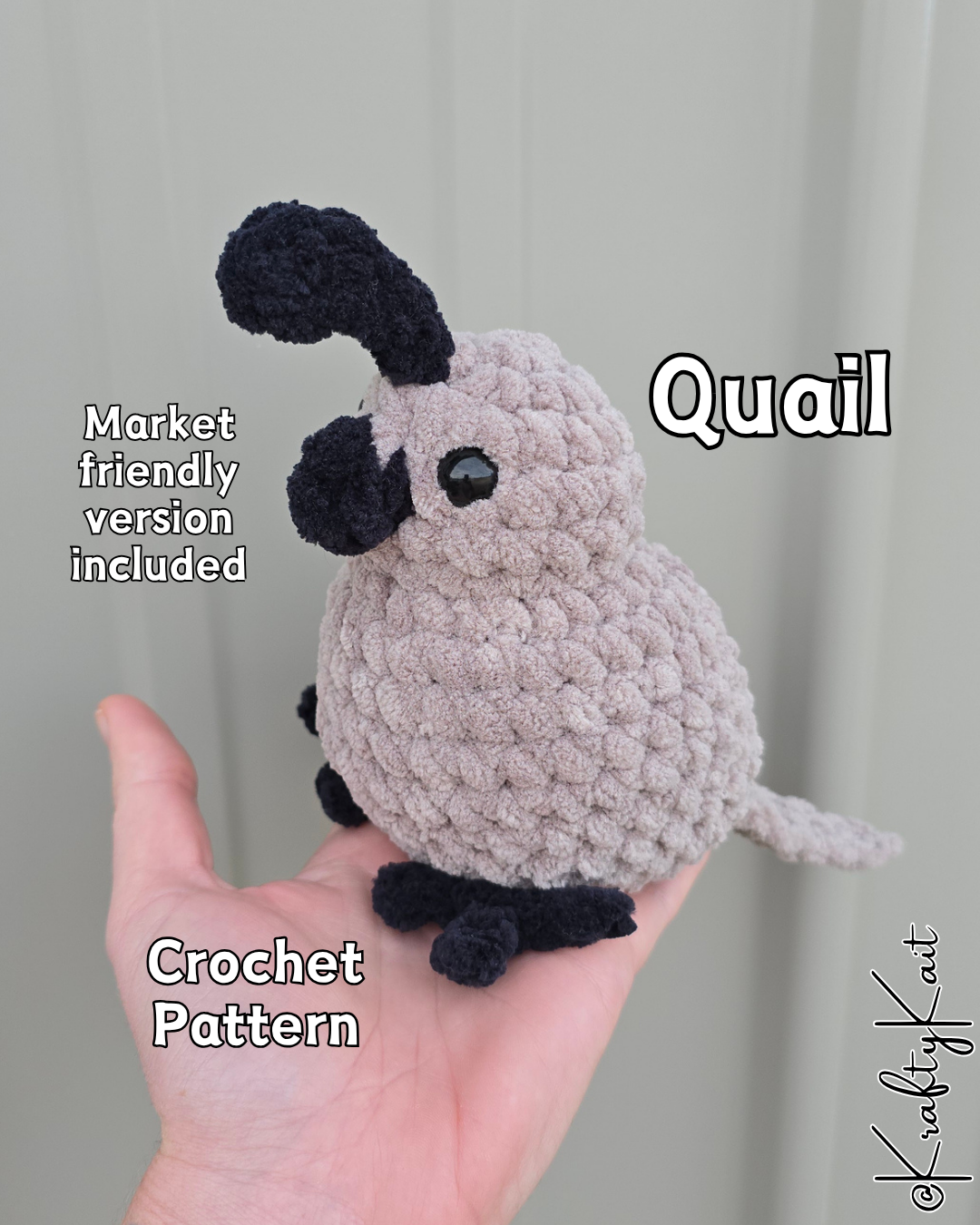 Crochet PATTERN: Quail - California or Gambel's Quail - No-Sew and Market Friendly Amigurumi Plushie