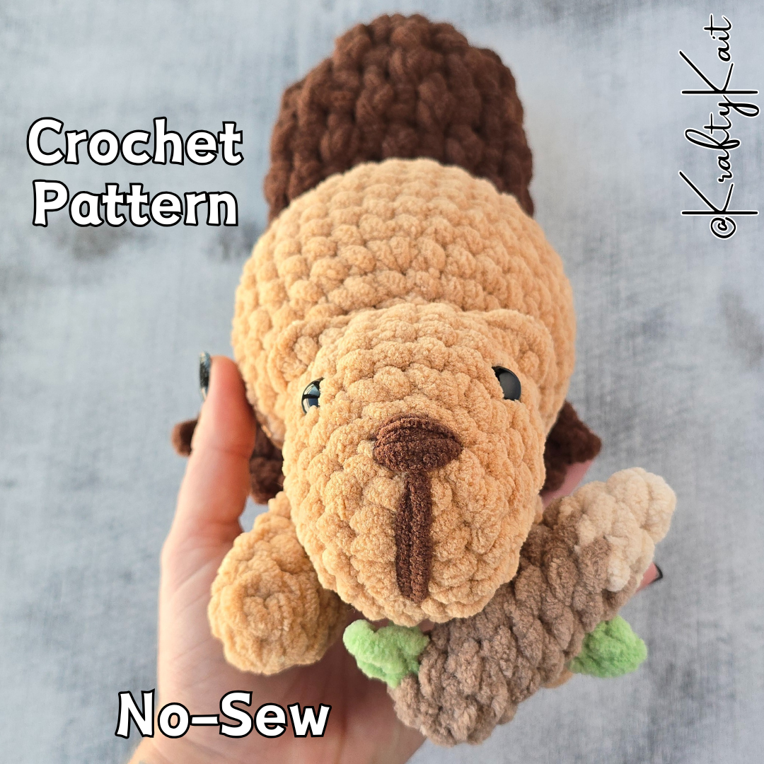 Crochet PATTERN: Aspen the Beaver - Optional Chewed Branch Accessory - No-Sew Amigurumi Beaver