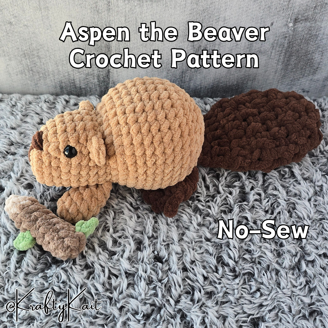Crochet PATTERN: Aspen the Beaver - Optional Chewed Branch Accessory - No-Sew Amigurumi Beaver
