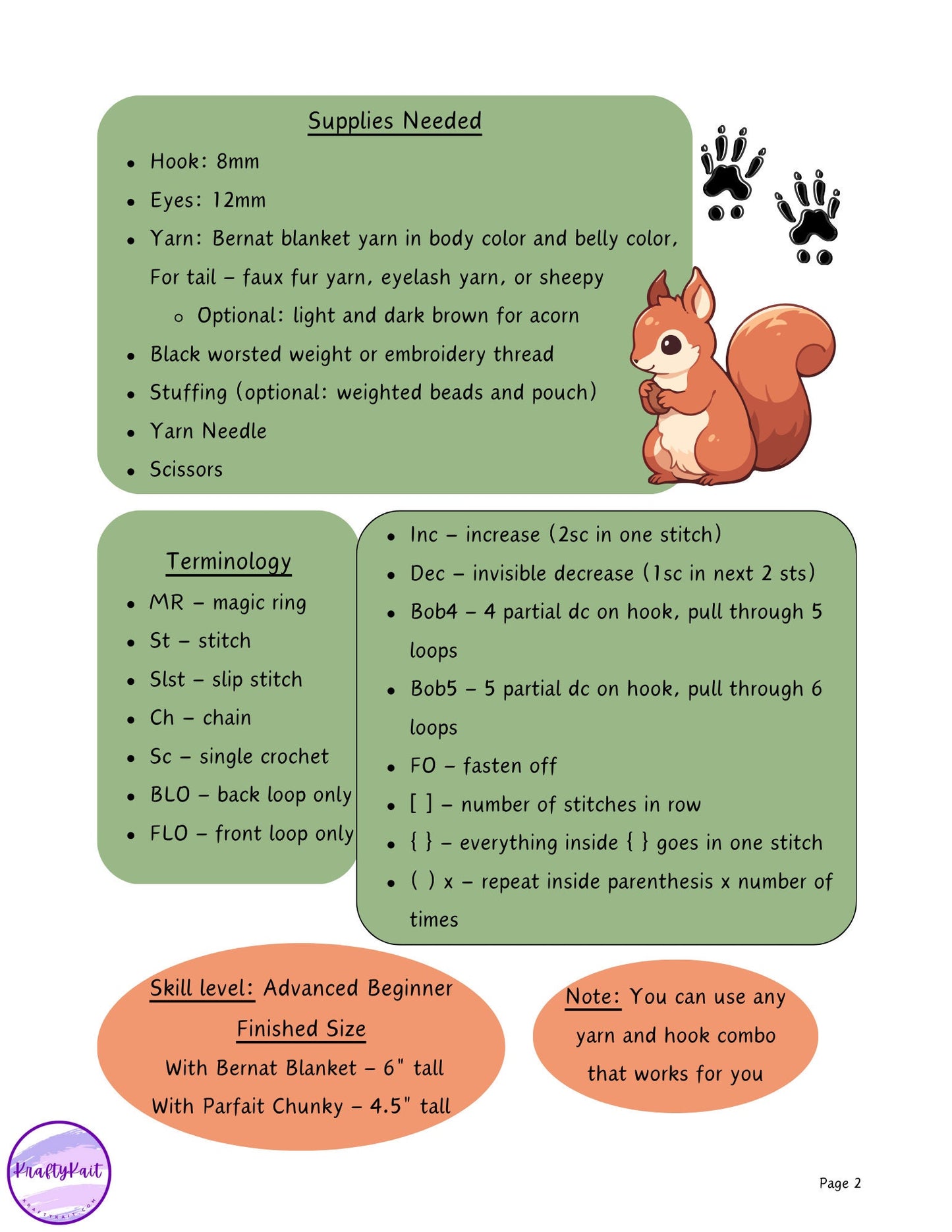 Crochet PATTERN: No-Sew Squirrel Pattern with Optional Acorn