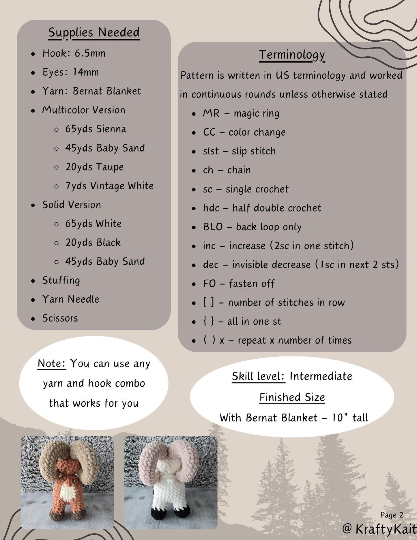 Crochet PATTERN: Bighorn Sheep - Dall Sheep - Standing Ram - Aries Plushie