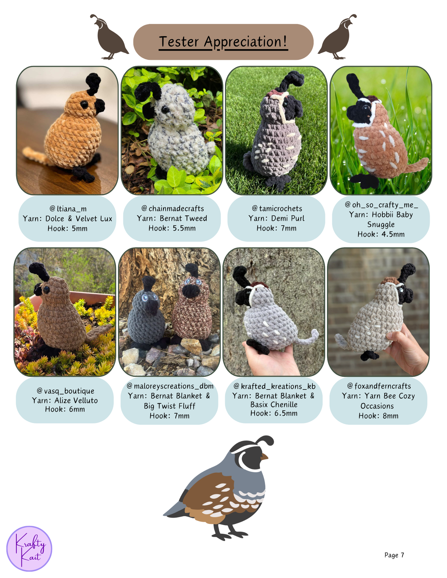 Crochet PATTERN: Quail - California or Gambel's Quail - No-Sew and Market Friendly Amigurumi Plushie